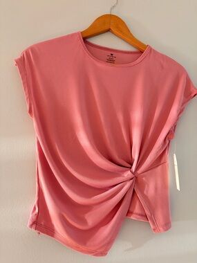 One Step Ahead Ribbed Knot-Front Tee - Rose Pink